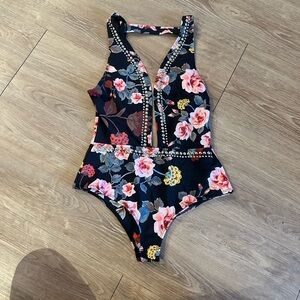 Beach Riot Floral One Piece Swimsuit - Black and Pink